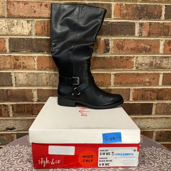Style & Co. Womens Marliee Wide Calf Faux Leather Motorcycle Boots Black Size 6M - Picture 4 of 4